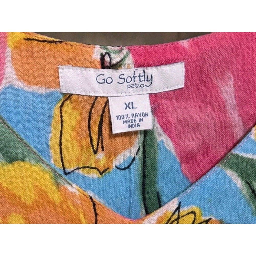Go Softly Patio Dress Women's XL Colorful Tropical Rayon Pocket Pullover Midi - Picture 2 of 9